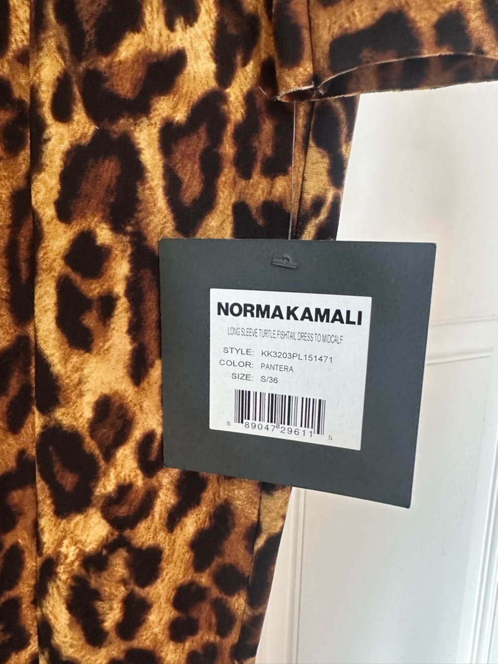 Norma Kamali Leopard-Print Long-Sleeve Midi Dress - Brown/Black - Picture 14 of 16